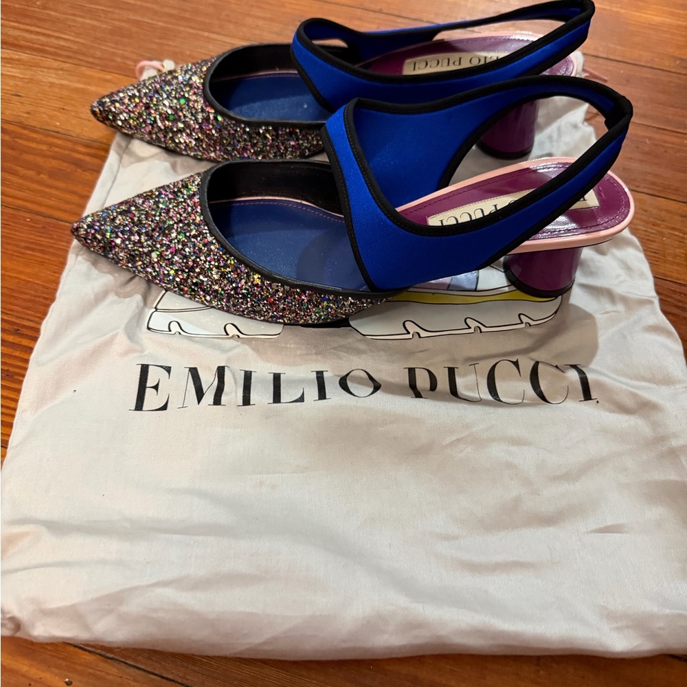 Authentic Emilio Pucci Glitter and Blue Slingback Heels size 38.5 - Picture 4 of 6